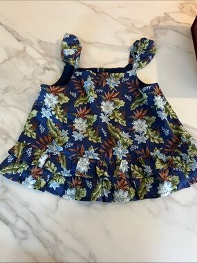 Janie and Jack Navy Floral Ruffle Tank Top